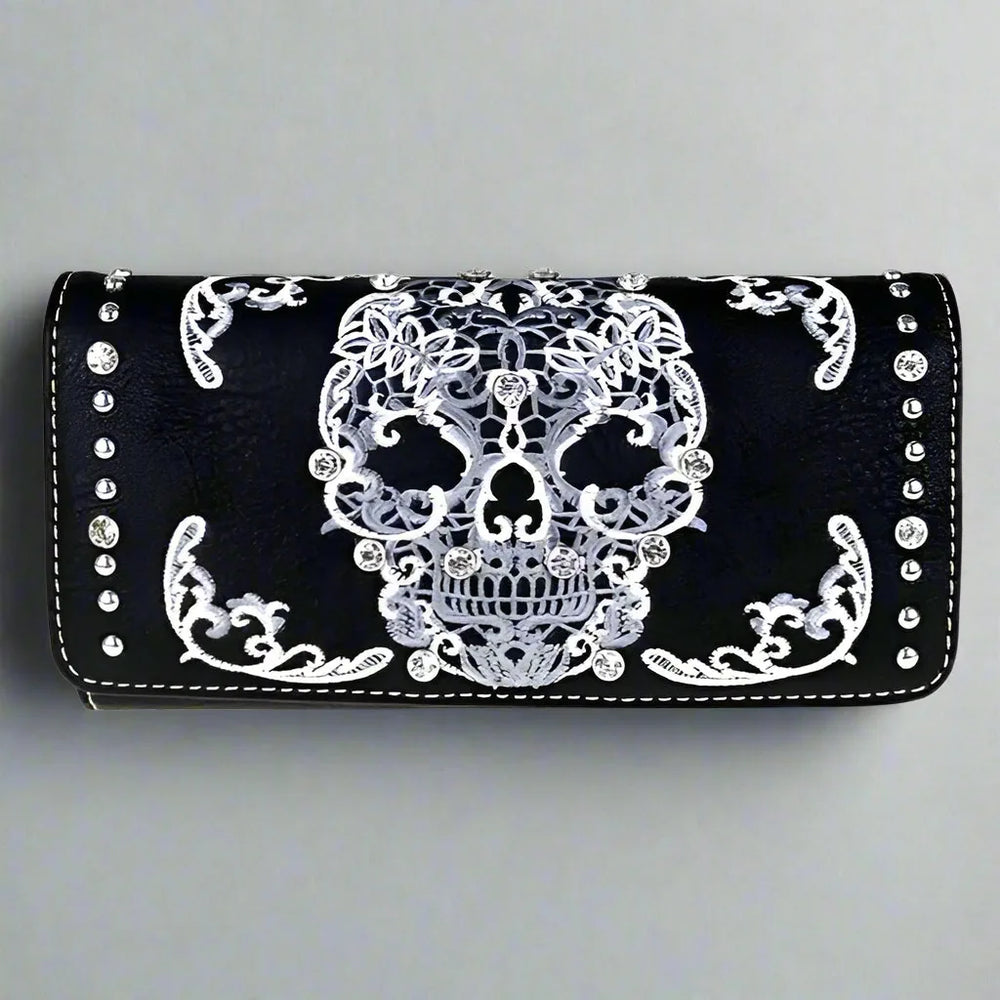 Portefeuille Trifold en Similicuir "Sugar Skull" pour Femme "Open Road"