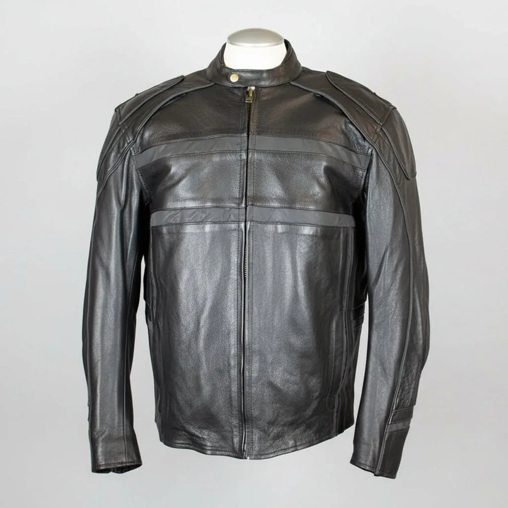 Open Road Men's Reflective Piping Leather Motorcycle Jacket