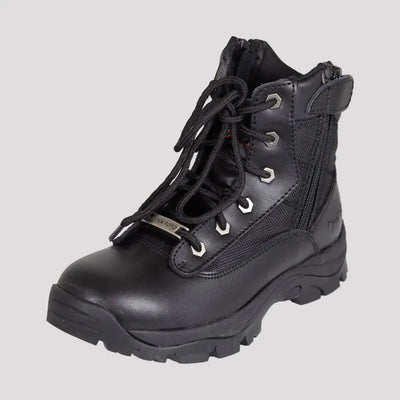 Bottes tactiques à lacets noires en cuir pour femmes "Open Road" avec fermeture éclair latérale