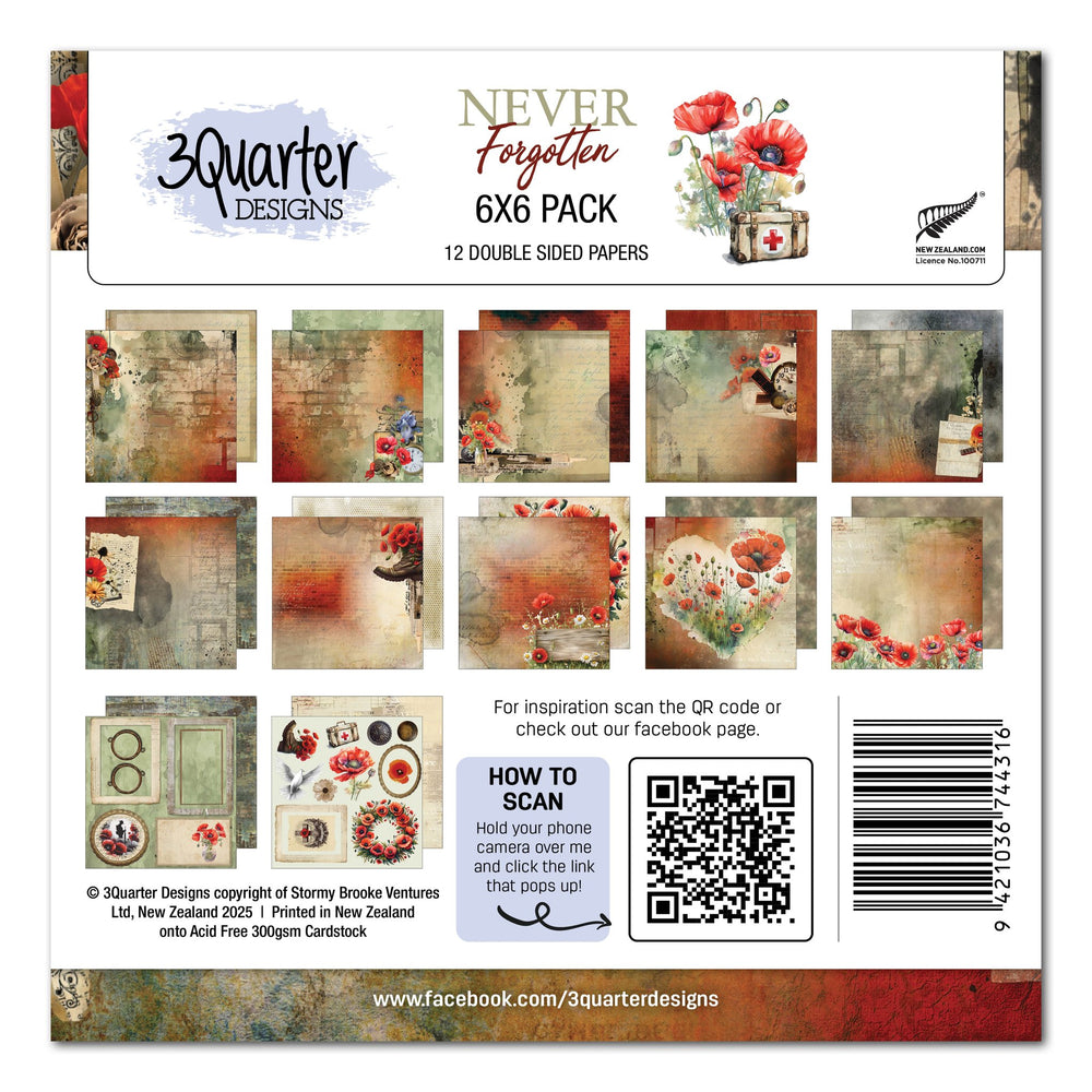 3Quarter Designs Never Forgotten 6x6 Paper Pack — Ecstasy Crafts