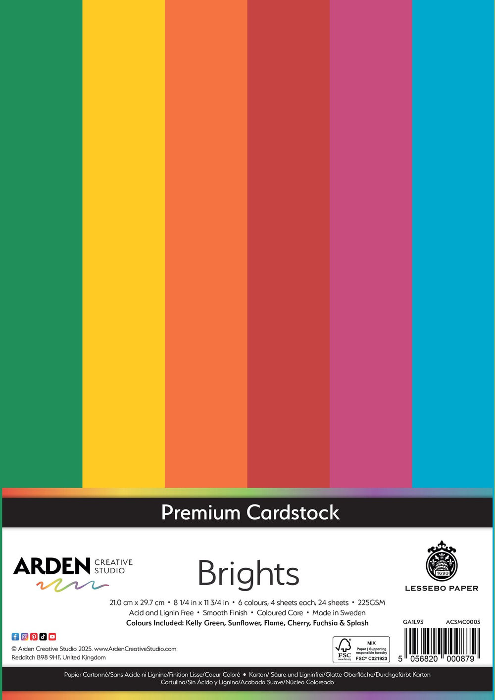 Arden Creative Studio Premium Cardstock Brights A4 225gsm 24Pack — Ecstasy Crafts