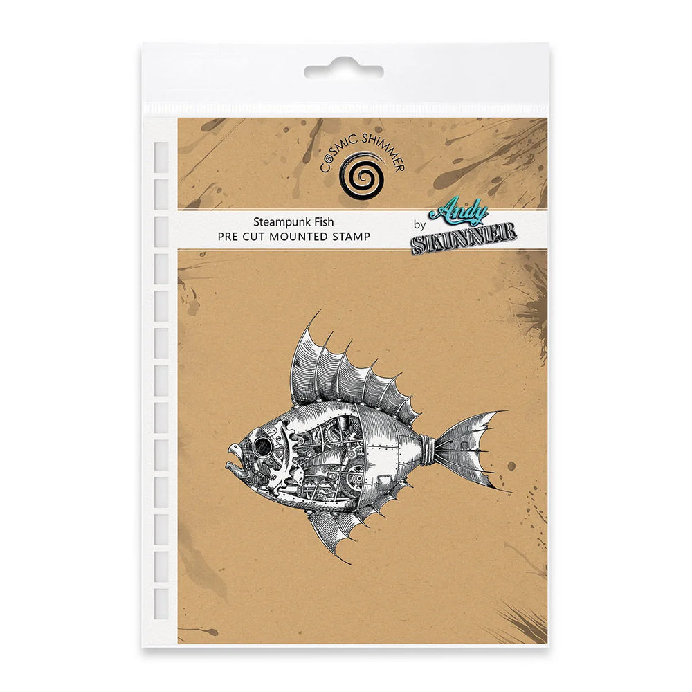 Ensemble de tampons en caoutchouc prédécoupés Poisson Steampunk par Andy Skinner