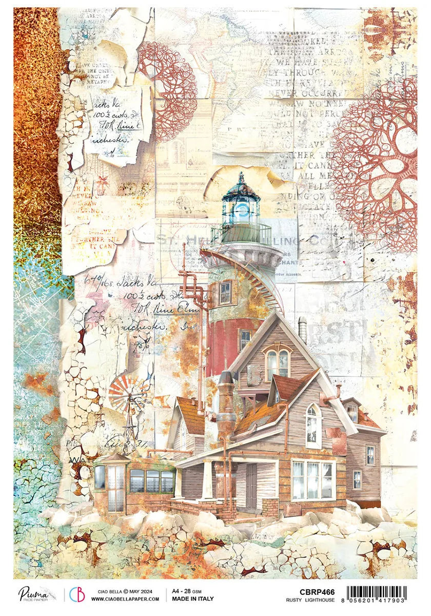 Papier de riz A4 Phare Rouillé - 5 feuilles