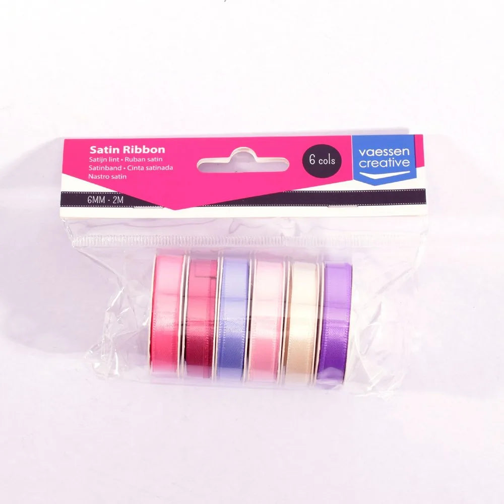 Ruban de satin Vaessen Creative 6 couleurs 6 mm x 2 m Rose bébé
