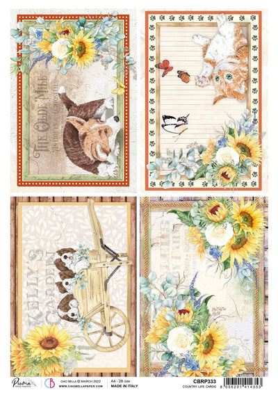 Cartes Ciao Bella Rice Paper A4 Piuma Country Life - 5 Feuilles