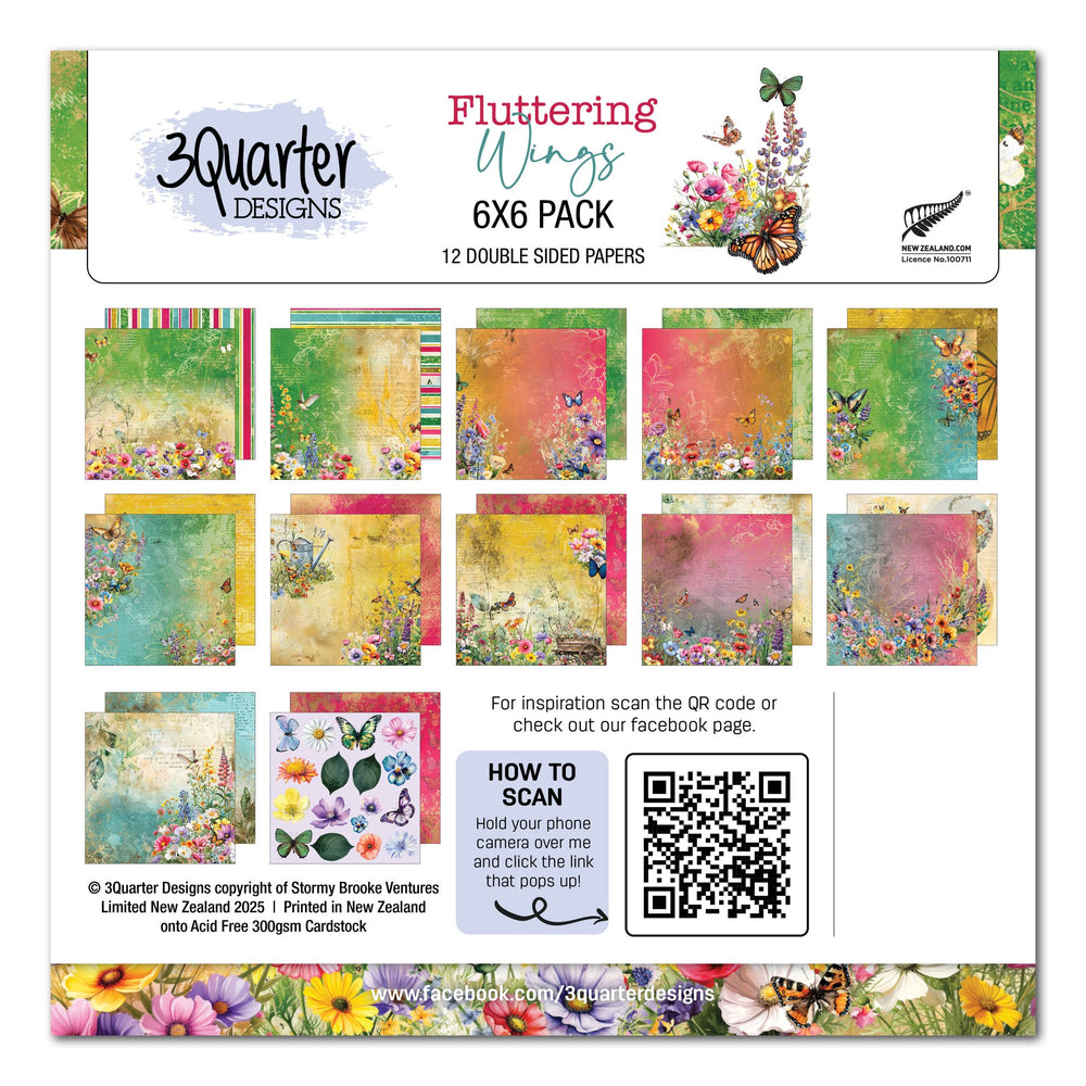 3Quarter Designs Fluttering Wings 6x6 Paper Pack — Ecstasy Crafts