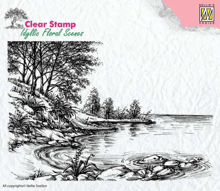 Nellie's Choice Tampon Transparent Scène Florale Idyllic - Bord de l'Eau