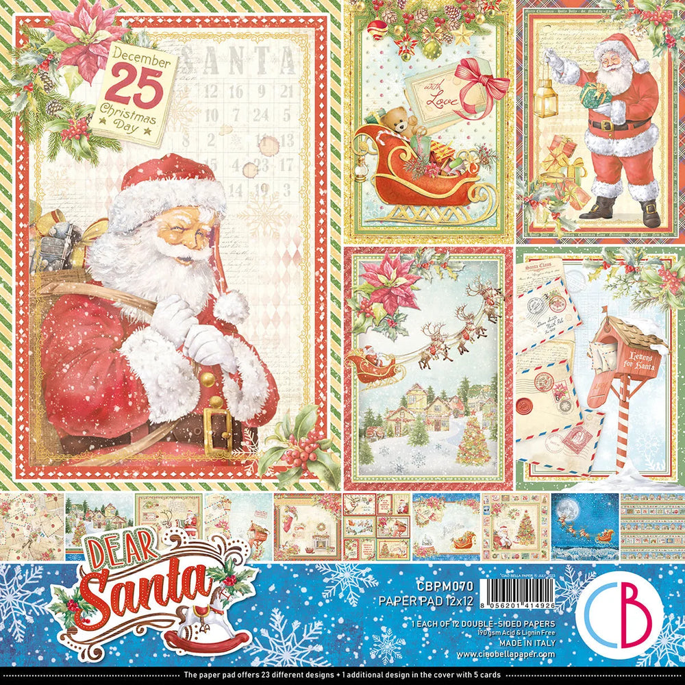 Bloc de papier Ciao Bella Dear Santa 12"x12" 12/Paquet