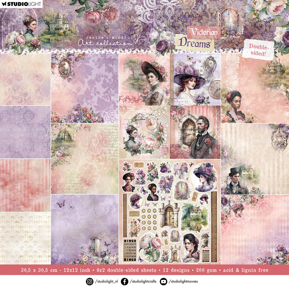 Bloc de papier JMA Designer Double Face Scrapbooking Rêves Victorien 12 feuilles