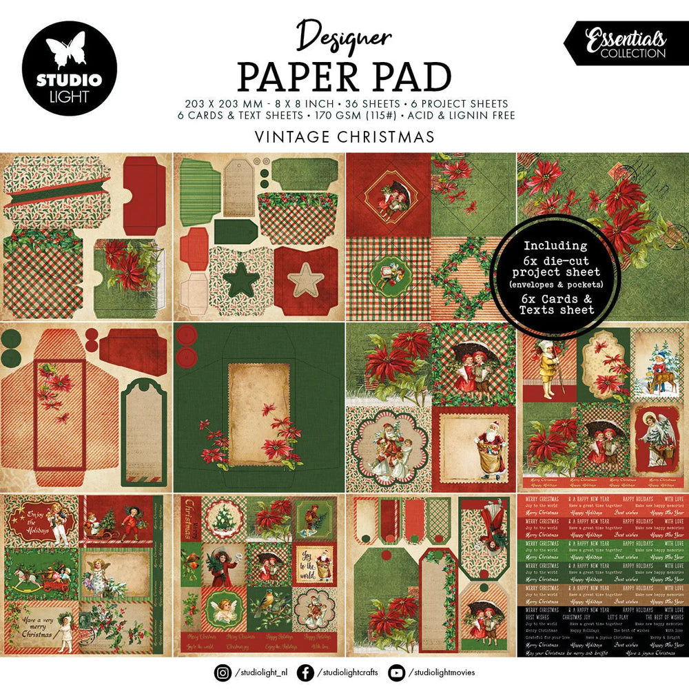 Bloc de papier mélangé SL - Essentiels de Noël vintage - 36 feuilles