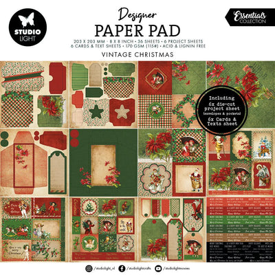 Bloc de papier mélangé SL - Essentiels de Noël vintage - 36 feuilles