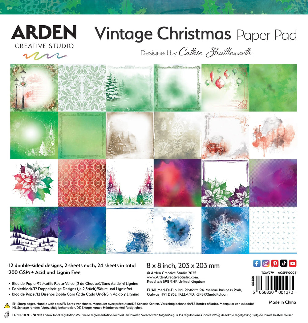 Bloc de papier Arden Creative Studio Noël Vintage 8 po x 8 po