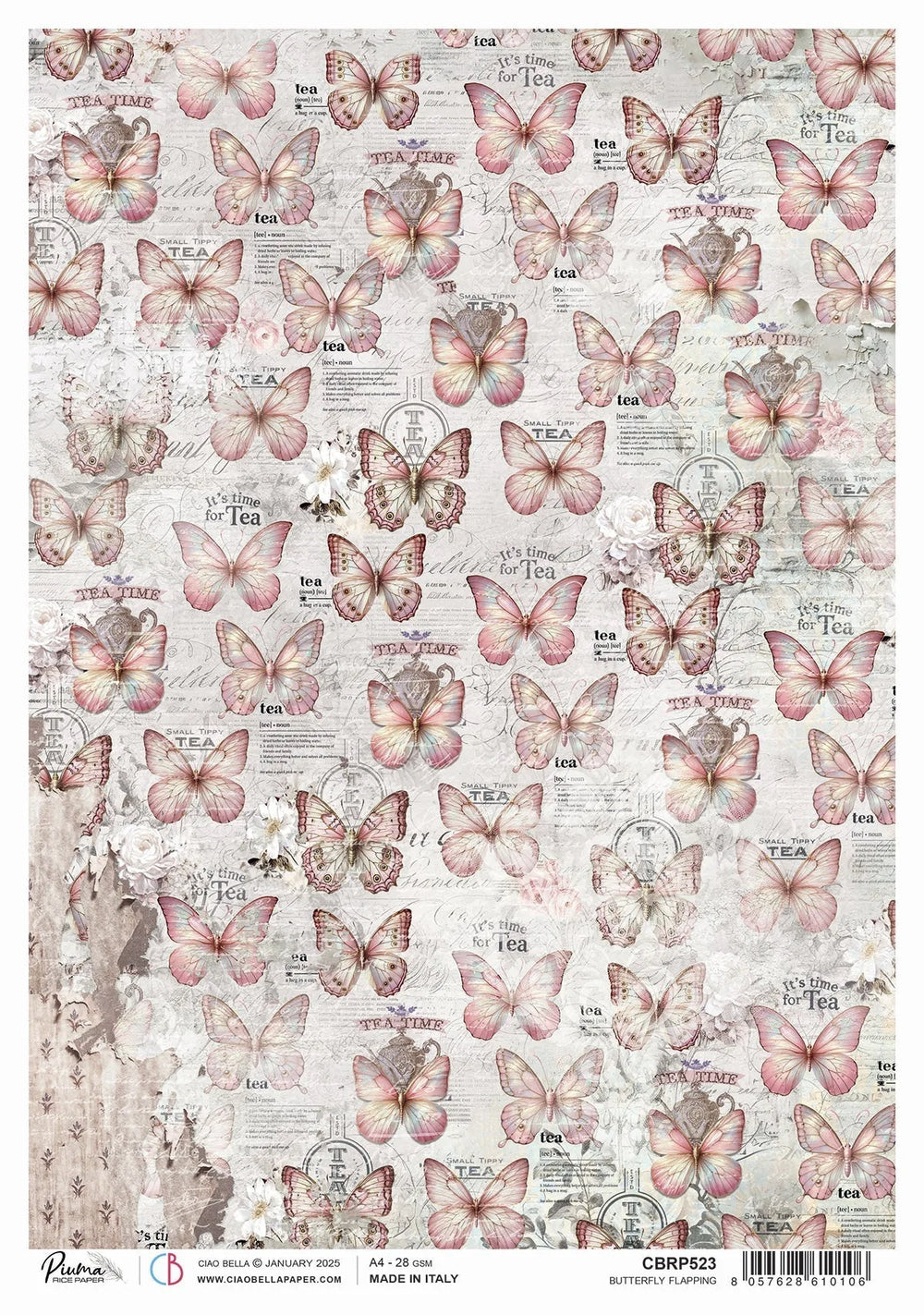 Papier de riz A4 Papillon battant - 5 feuilles
