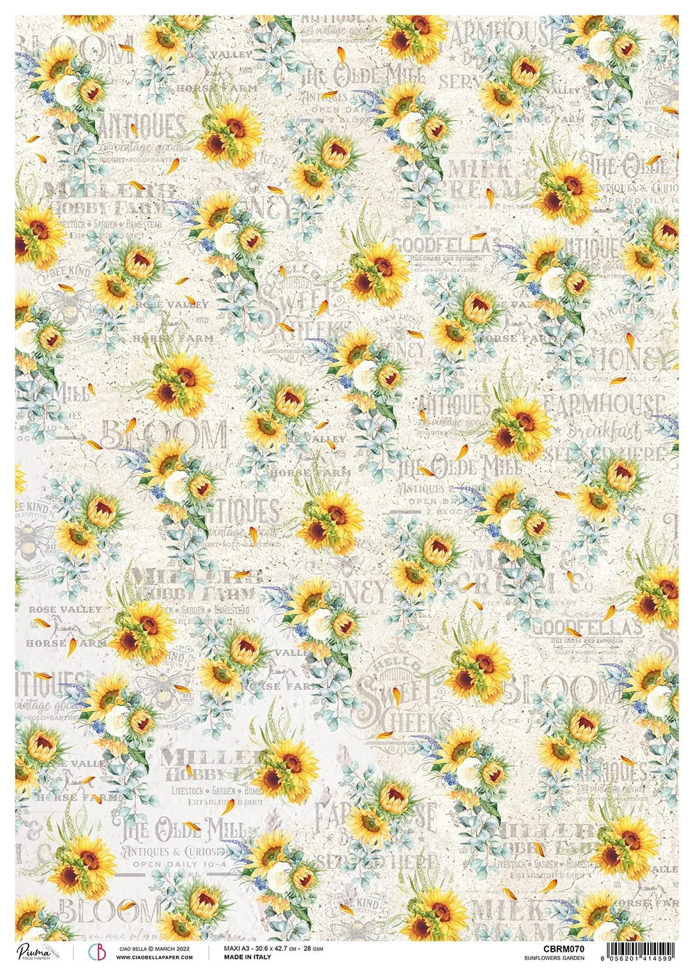 Papier de riz Ciao Bella A3 Piuma Sunflowers Garden - 3 feuilles