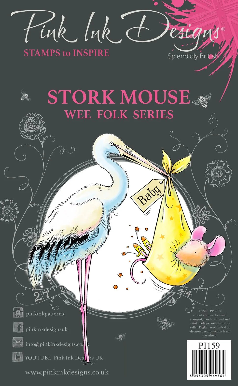 Pink Ink Designs Stork Mouse 3 in x 4 in Clear Stamp Set — Ecstasy Crafts