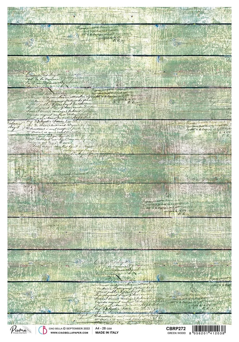 Papier de riz A4 Piuma Vert bois - 5 feuilles