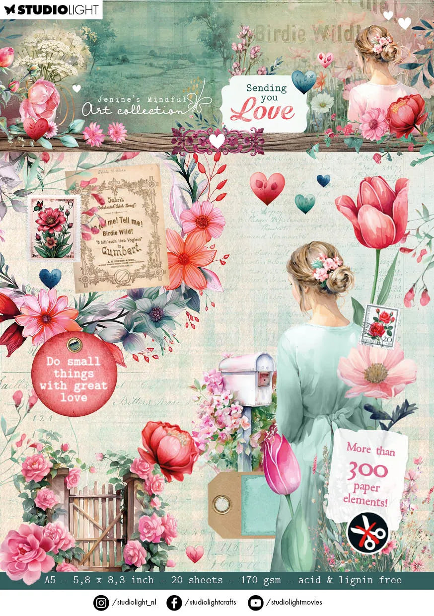 JMA Bloc de papier prédécoupé Éléments de papier Je t'envoie de l'amour 20 FE