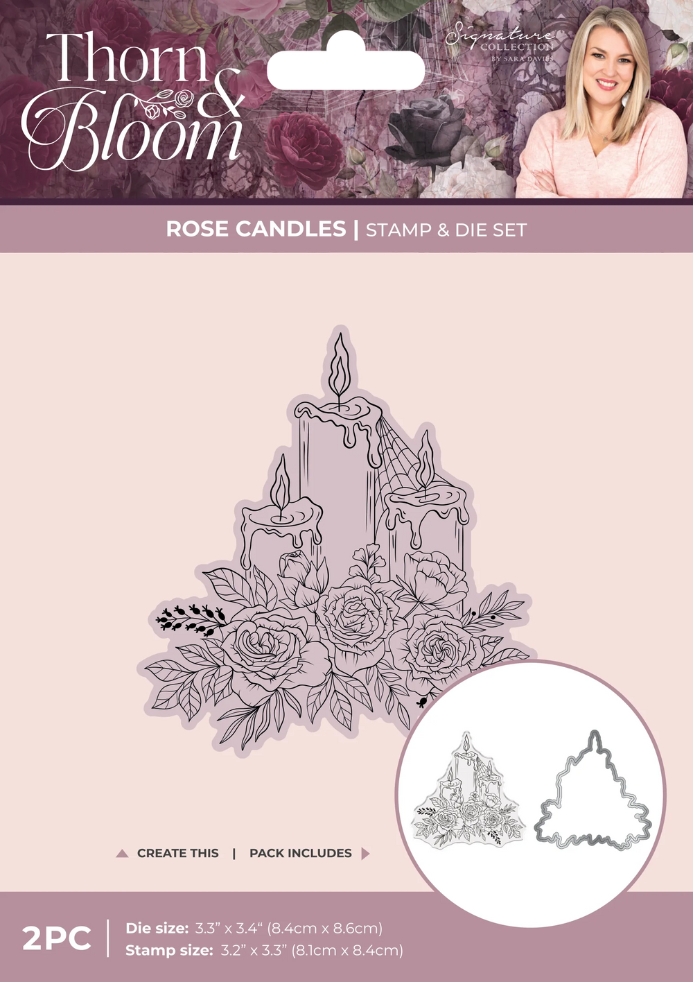 Ensemble de tampons et matrices Sara Signature Thorn & Bloom - Bougies Roses
