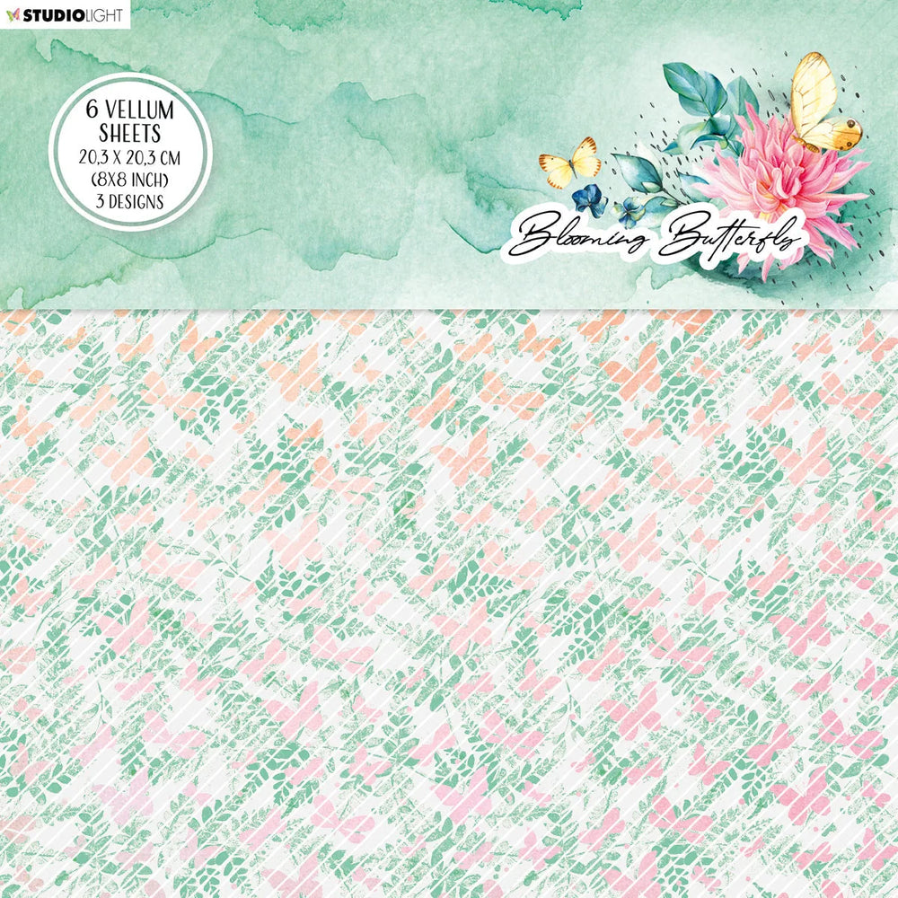 Ensemble de papier vellum SL Motifs floraux Papillon épanoui 203x203x3mm 6 feuilles no.03