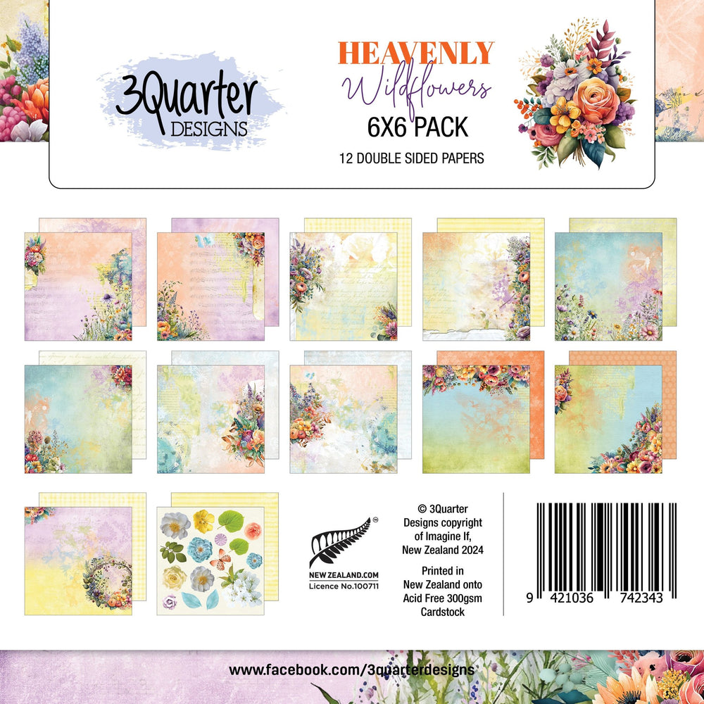 3Quarter Designs Heavenly Wildflowers 6x6 Paper Pack — Ecstasy Crafts