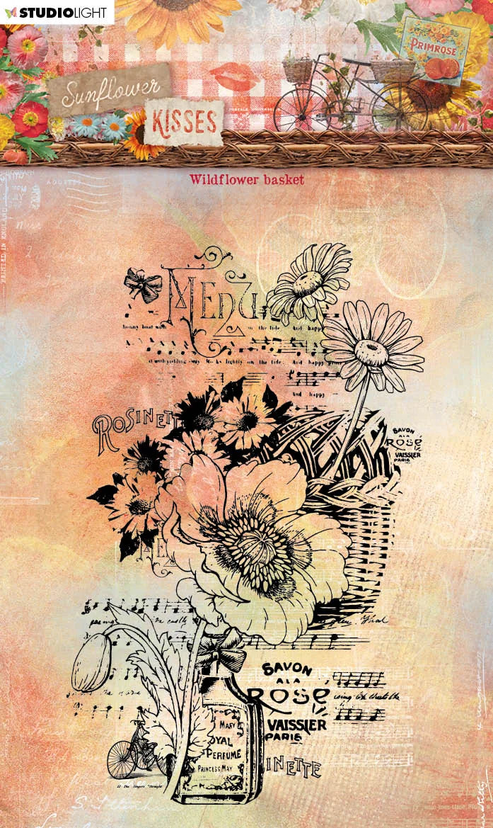 Tampon transparent SL Wildflower Basket Sunflower Kisses 86x134x3mm 1 pièce no 438