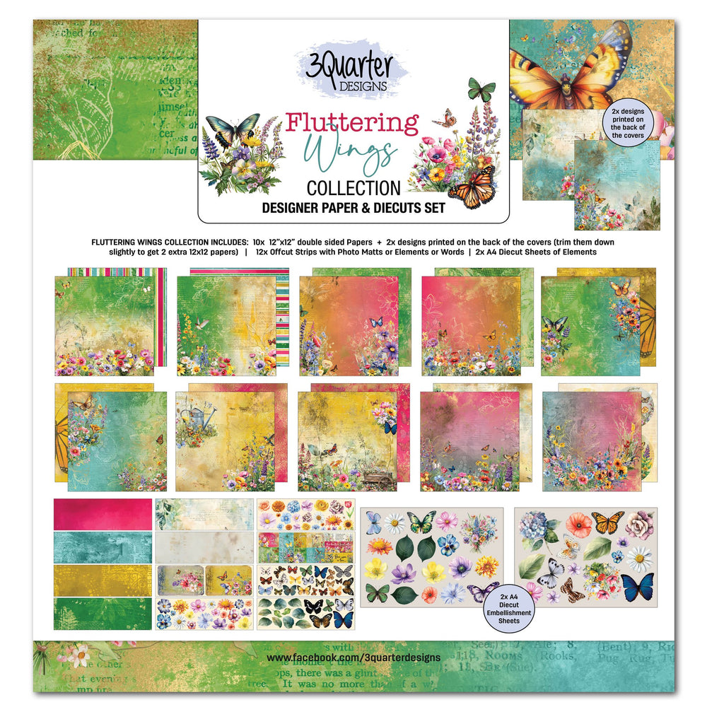 3Quarter Designs Fluttering Wings 12x12 Design Paper & Diecuts Set — Ecstasy Crafts