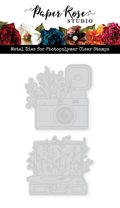 Ensemble de matrices de découpe en métal « Appareil photo et tourne-disque floraux vintage » 34473