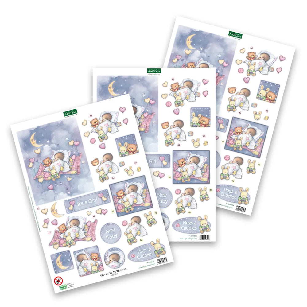 Découpage prédécoupé – Bébé fille avec lune (paquet de 3)