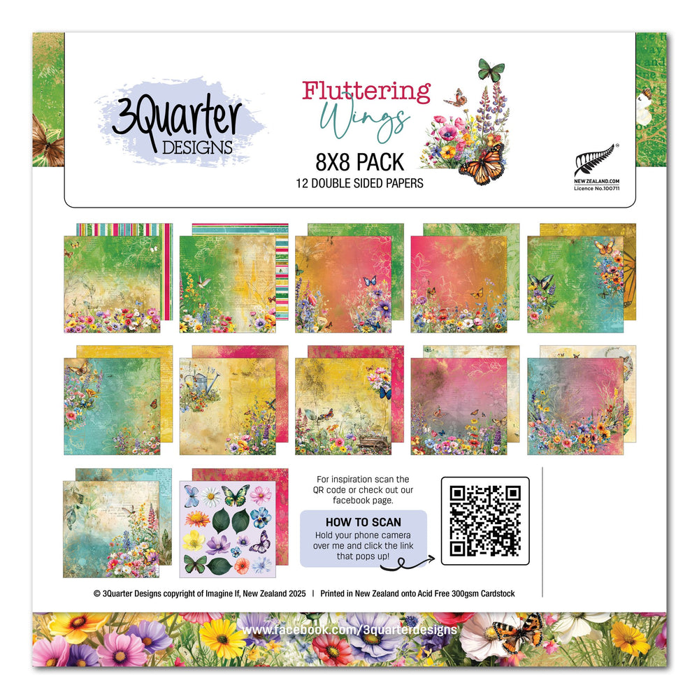 3Quarter Designs Fluttering Wings 8x8 Paper Pack — Ecstasy Crafts