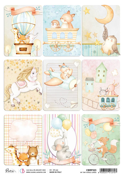 Ciao Bella Papier de riz A4 Piuma My Tiny World Cartes - 5 Feuilles