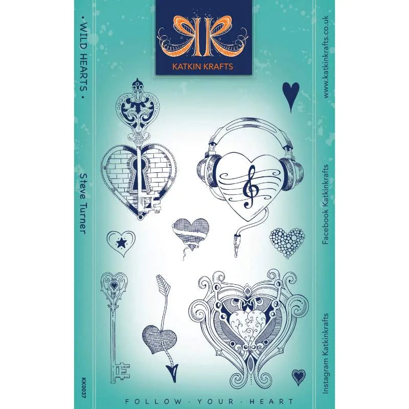 Katkin Krafts Wild Hearts Ensemble de tampons transparents 6 po x 8 po