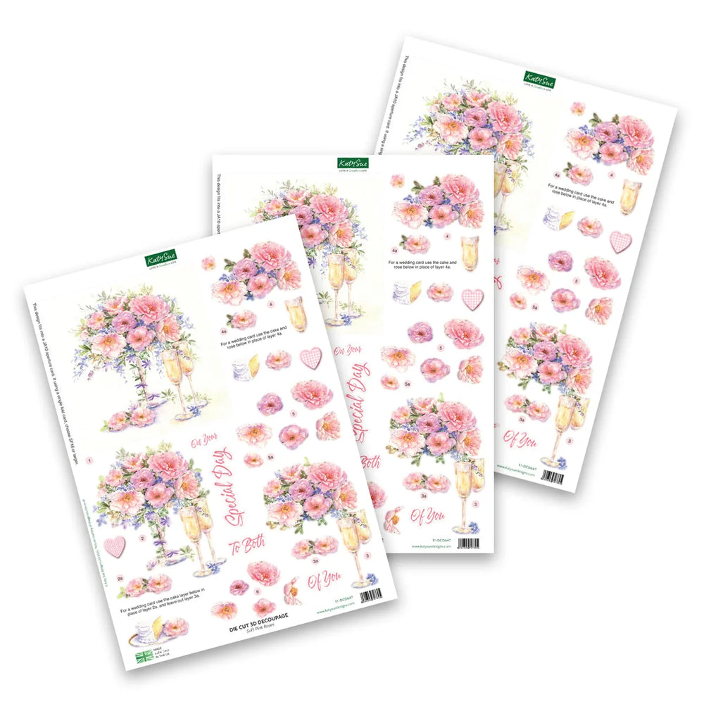 Découpage prédécoupé – Roses Rose Pâle (Paquet de 3)