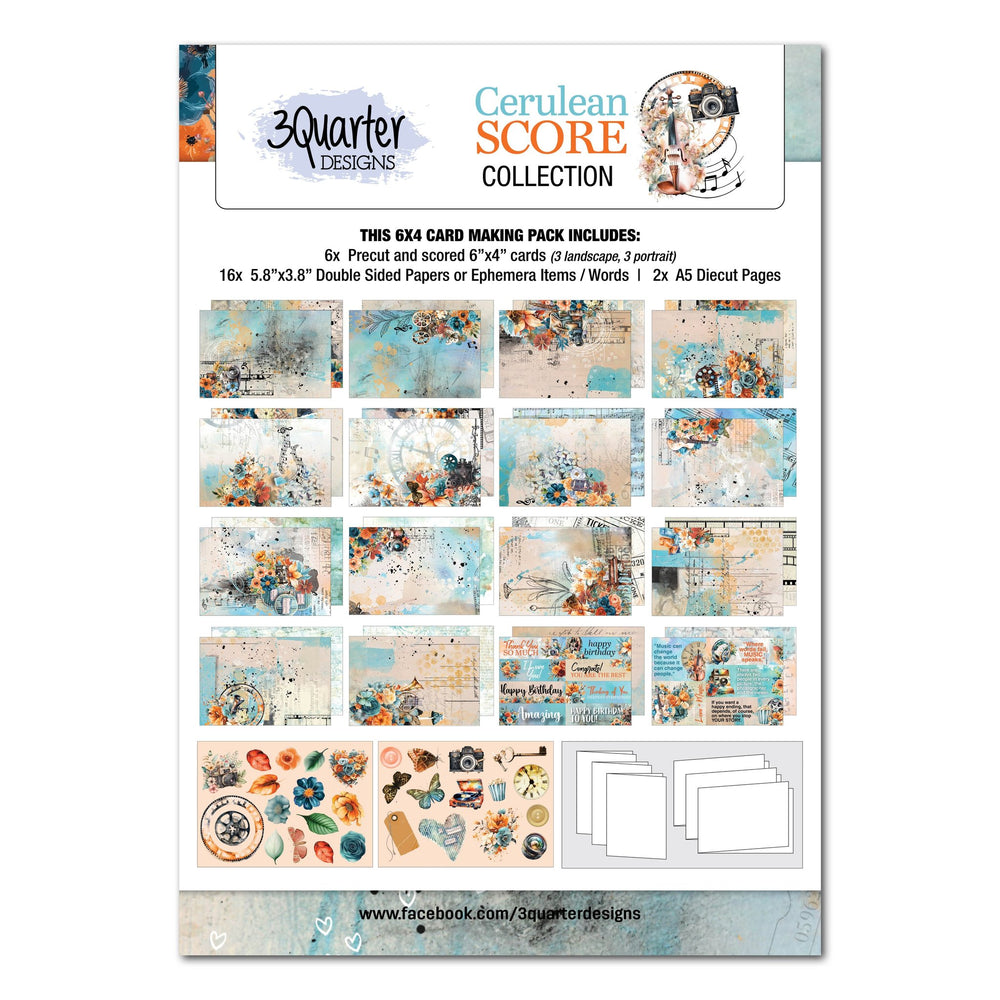 3Quarter Designs Cerulean Score 6x4 Card Pack — Ecstasy Crafts