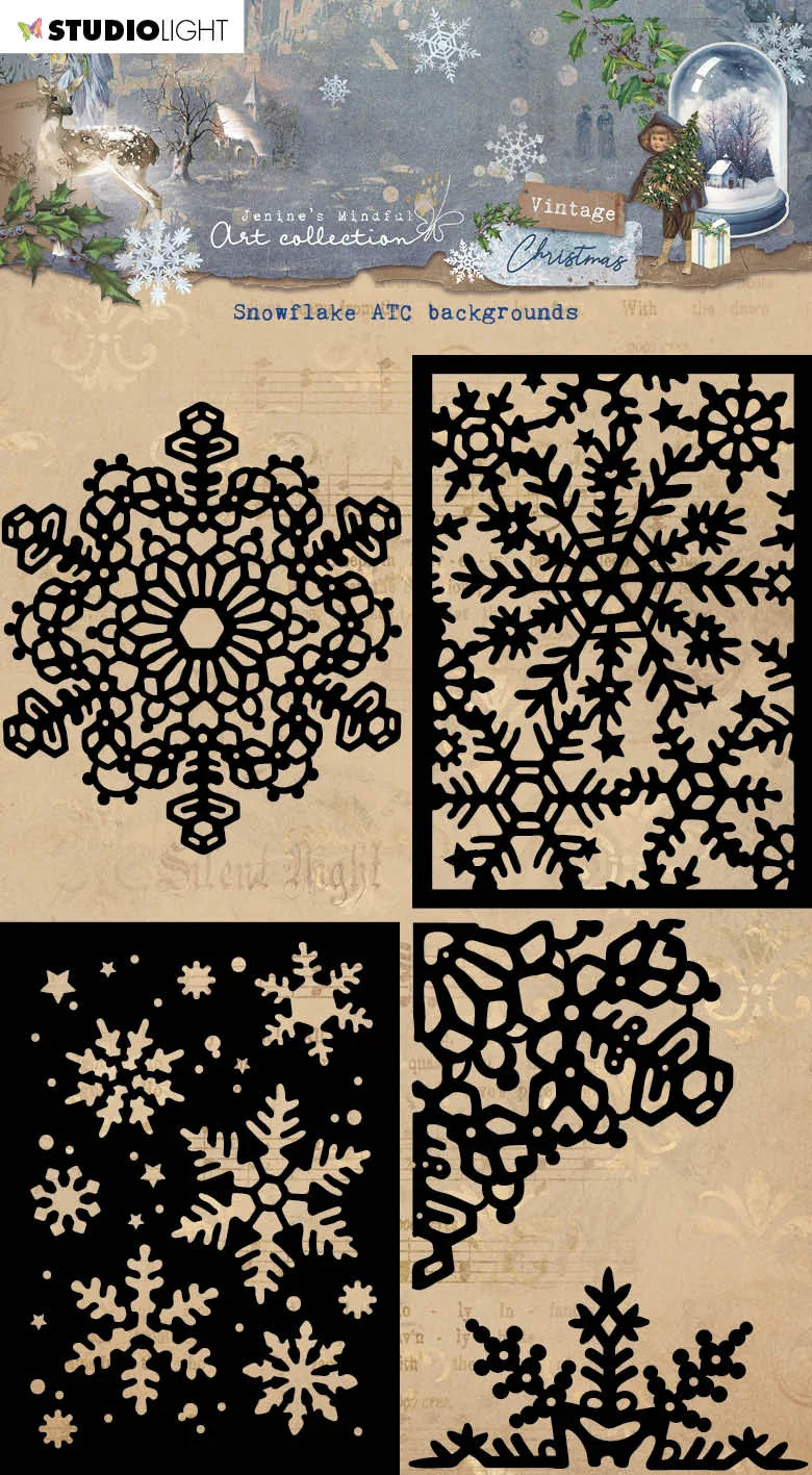 JMA Masque Flocon de Neige Arrière-plans ATC Noël Vintage 130x180x1mm 5 Pcs nr.240