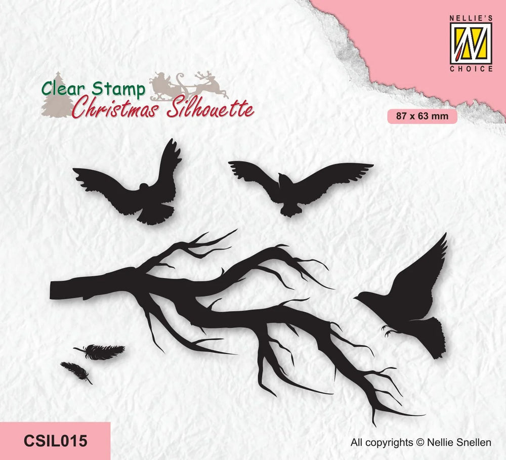 Nellie's Choice Tampon Transparent Silhouette de Noël - Branche avec Oiseaux