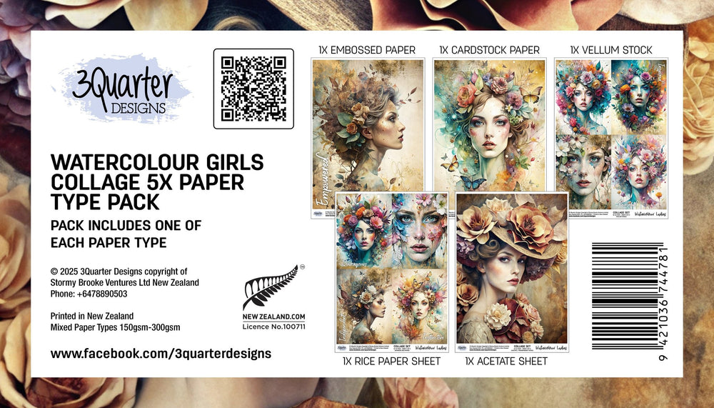 3Quarter Designs Set of 5 Watercolour Collage Prints - Girls — Ecstasy Crafts