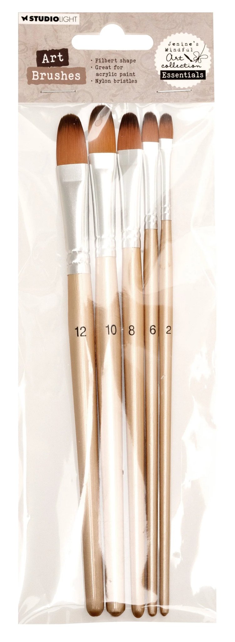JMA Brush Set Filbert, Size 2-4-6-8-10 Essentials 75x220x10mm 5 Pieces — Ecstasy Crafts
