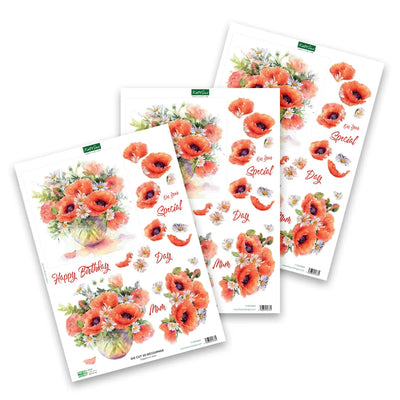 Découpage prédécoupé – Coquelicots dans un vase (paquet de 3)