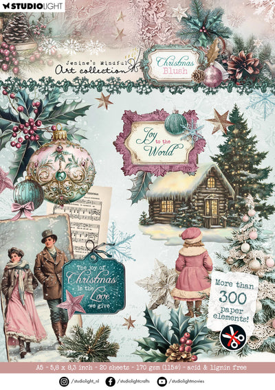 JMA Bloc de papier prédécoupé Éléments de Noël Blush 20 feuilles