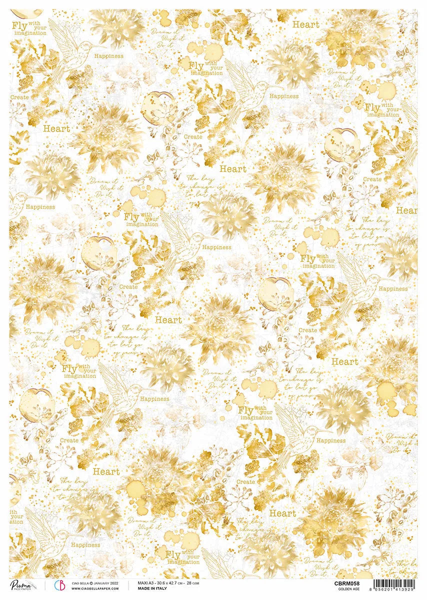 Papier de riz A3 Piuma Golden age - 3 feuilles
