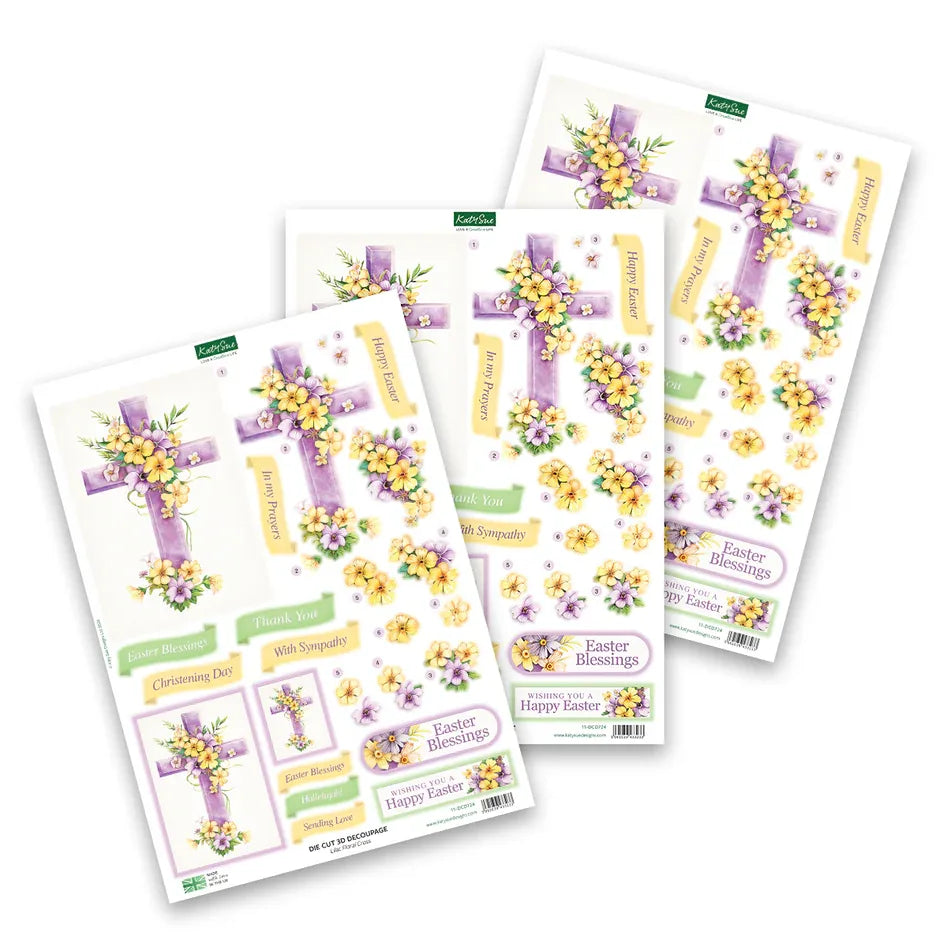 Découpage prédécoupé – Croix florale lilas (paquet de 3)