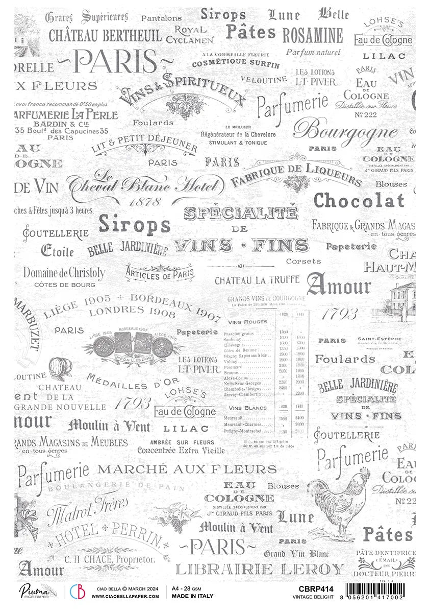Papier de riz A4 Piuma Vintage Delight - 5 feuilles