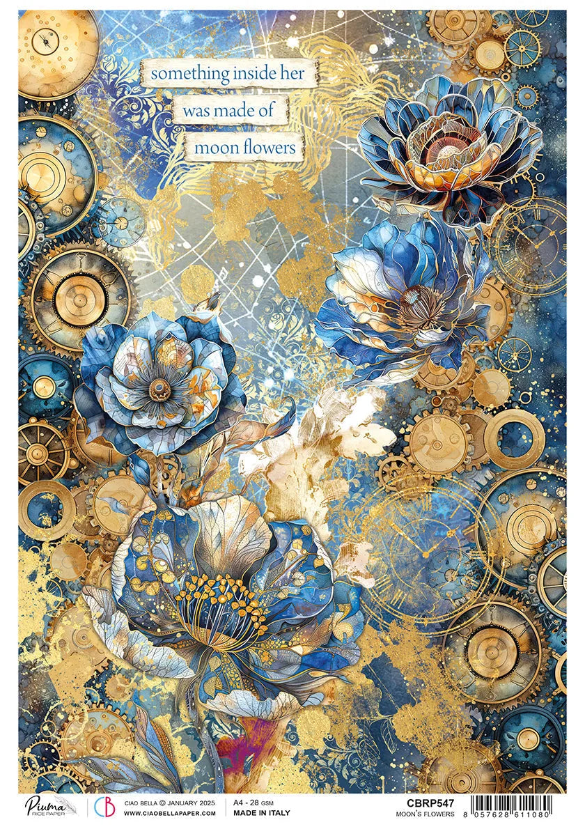 Papier de riz A4 Fleurs de Lune - 5 feuilles