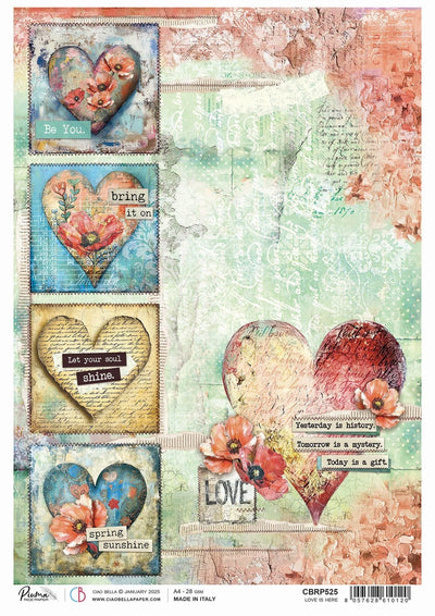 Papier de riz A4 L'amour est là - 5 feuilles