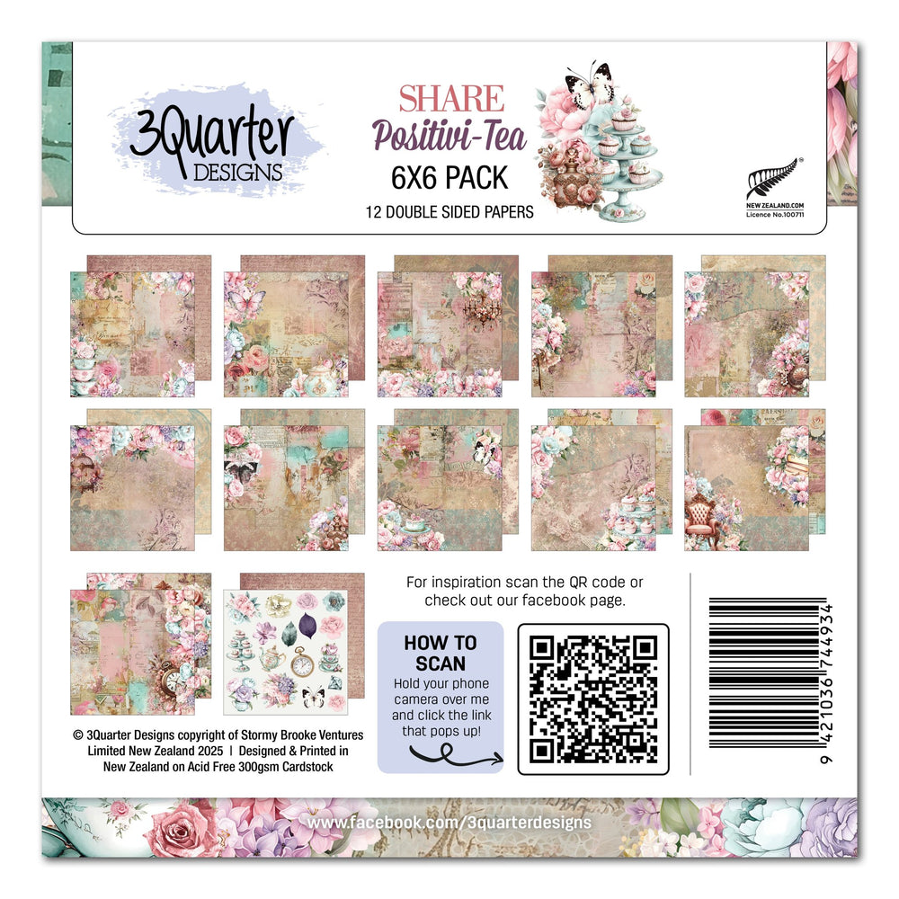 3Quarter Designs Positivi-Tea 6x6 Paper Pack — Ecstasy Crafts