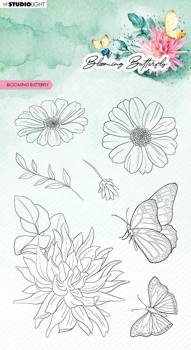 Tampon transparent SL Blooming Butterfly 93x136x3mm 7 pièces no 357