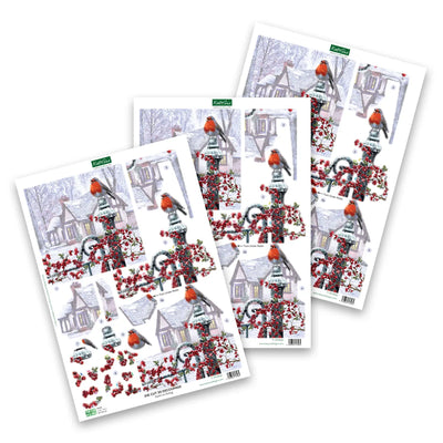 Die Cut Decoupage – Robin On Railing (Pack Of 3)