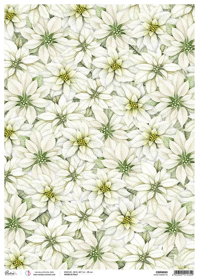 Papier de riz Ciao Bella A3 Piuma Poinsettia Blanc - 3 Feuilles