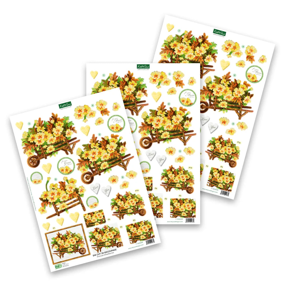 Die Cut Decoupage – Primrose Wheelbarrow (Pack Of 3) — Ecstasy Crafts