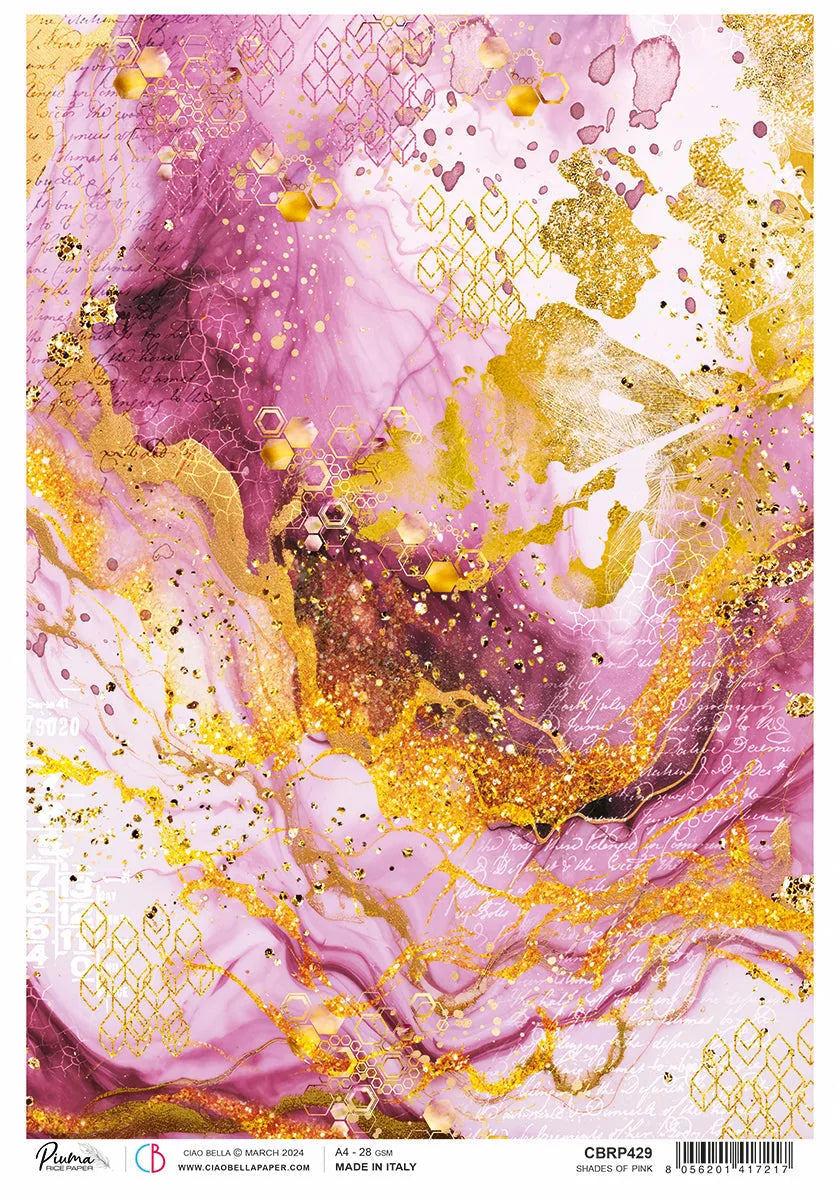 Papier de riz A4 Piuma Nuances de rose - 5 feuilles